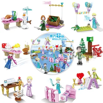 

Disney Frozen Anna Elsa Princess Mini Dolls Building Blocks 8 Types In One Big Scene Children's Assembling Model Educational Toy