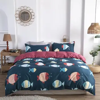 

Cartoon Fishes Bedding set kids Duvet Cover Pillowcase Twin queen king size Bedclothes Bed linen 3pcs home textiles