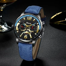 Reloj de pulsera de cuarzo para hombre, cronógrafo con correa de cuero, a la moda, con calendario, novedad de 2021