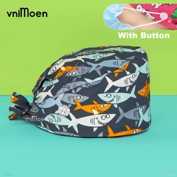 Yellow Duck Print Cotton Unisex Scrub Cap with Button - Dustproof and Medical Grade - One Size (Cap)