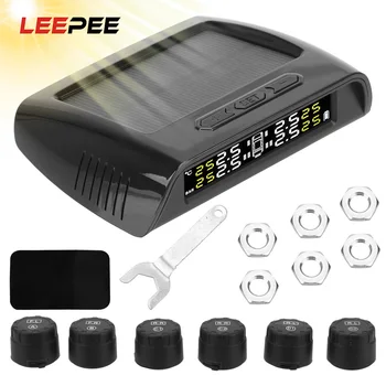 

LEEPEE 6Pcs Sensor Car Tire Pressure Monitoring TPMS System USB Solar Charging for Truck Trailers RVs Campers