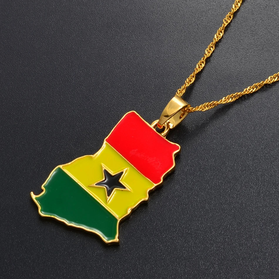 Anniyo Ghana карта/кулон в форме флага ожерелье золотого цвета ювелирные изделия Ганские карты страны патриотический Национальный день подарок#072406