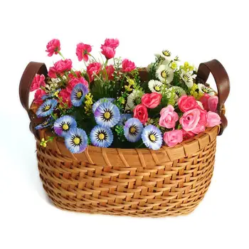 

2pcs Hand-woven Wood Chip Storage Basket Picnic Fruit And Vegetable Basket With Handle Woven Flower Shop Decorative Basket