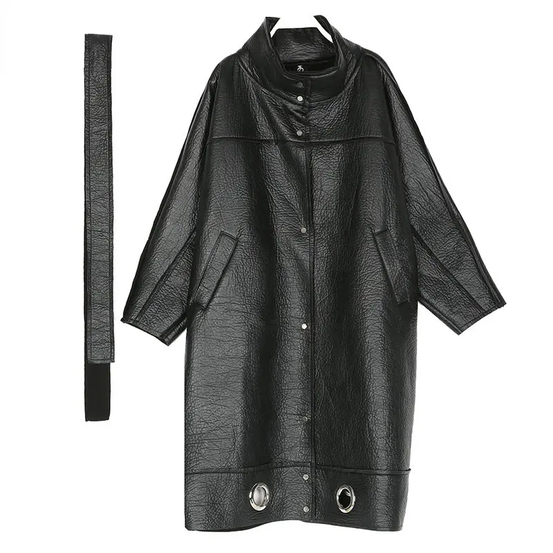 XITAO/Черное длинное женское модное пальто из искусственной кожи года с одним нагрудным карманом, элегантное винтажное повседневное пальто из искусственной кожи GCC2078 - Цвет: black  GCC2078