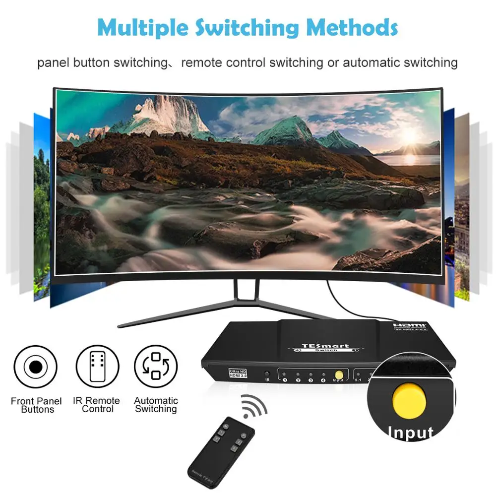 TESmart 4K HDMI коммутатор 1x4 порт 4 в 1 выход HDMI коммутатор HDCP 2,2 Высокое качество Ultra HD с ИК-пультом HDR 10 S/PDIF L/R аудио