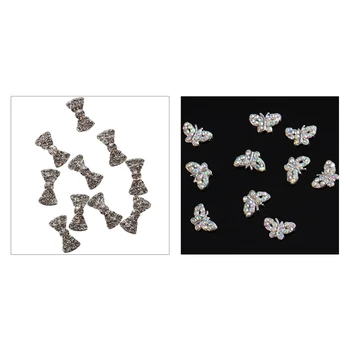 

20Pcs Silver 3D Designs Nail Art Alloy Rhinestones Nail Art Slices Glitters DIY Decorations, 10Pcs Bow Tie & 10Pcs Butterfly Bea