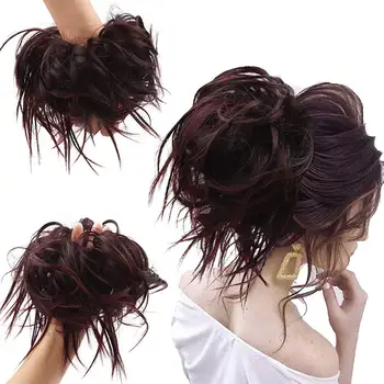 

Synthetic Messy Chignon Donut Gary Brown Color Hair Bun Pad Elastic Hair Rope Rubber Band Hair Extensions