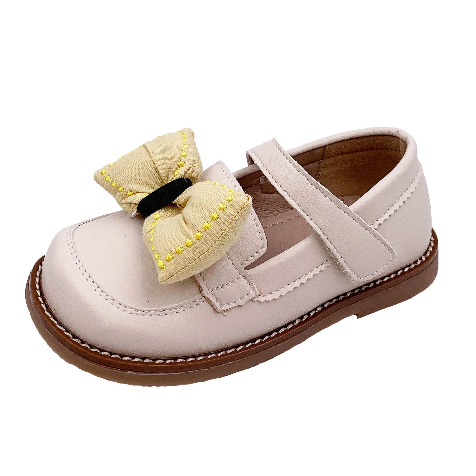 Girls Bow-knot Princess Shoes 2021 New Square Mouth British Leather Shoes Kids All-match Peas Shoes Teenage Spring Fall Flats