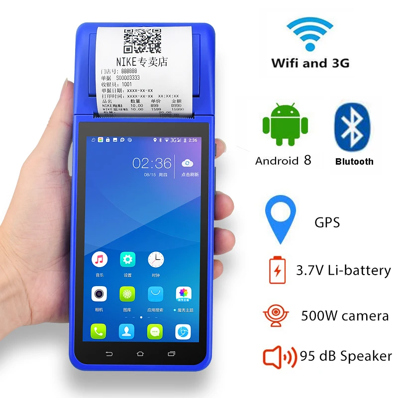 

PDA Terminal POS Printer Android NFC Touch Screen Wifi Bluetooth Mobile Printer 58mm GPRS POS Machine USB SIM portable wireless