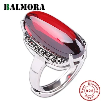 

BALMORA 925 Sterling Silver Open Rings for Women Girls Lover Gift Elegant Red Stone Fashion Jewelry Anillos