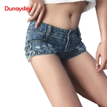 

Women Nightclub Sexy Shorts Female 2020 Summer New Sanded Low Waist Hole Slim Mini Zipper Denim Shorts Clubwear Button Pocket