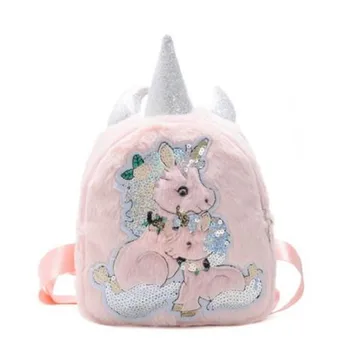 

Girls plush backpack children's large zipper unicorn schoolbag youth schoolbag school travel schoolbag kindergarten backpacks