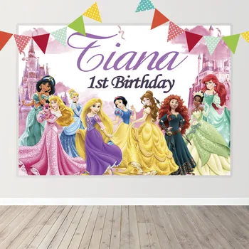 

Custom Birthday Party Photography Background Cartoon Princess Baby Shower Personalized Party Backdrops Customized 5*7ft Vinly