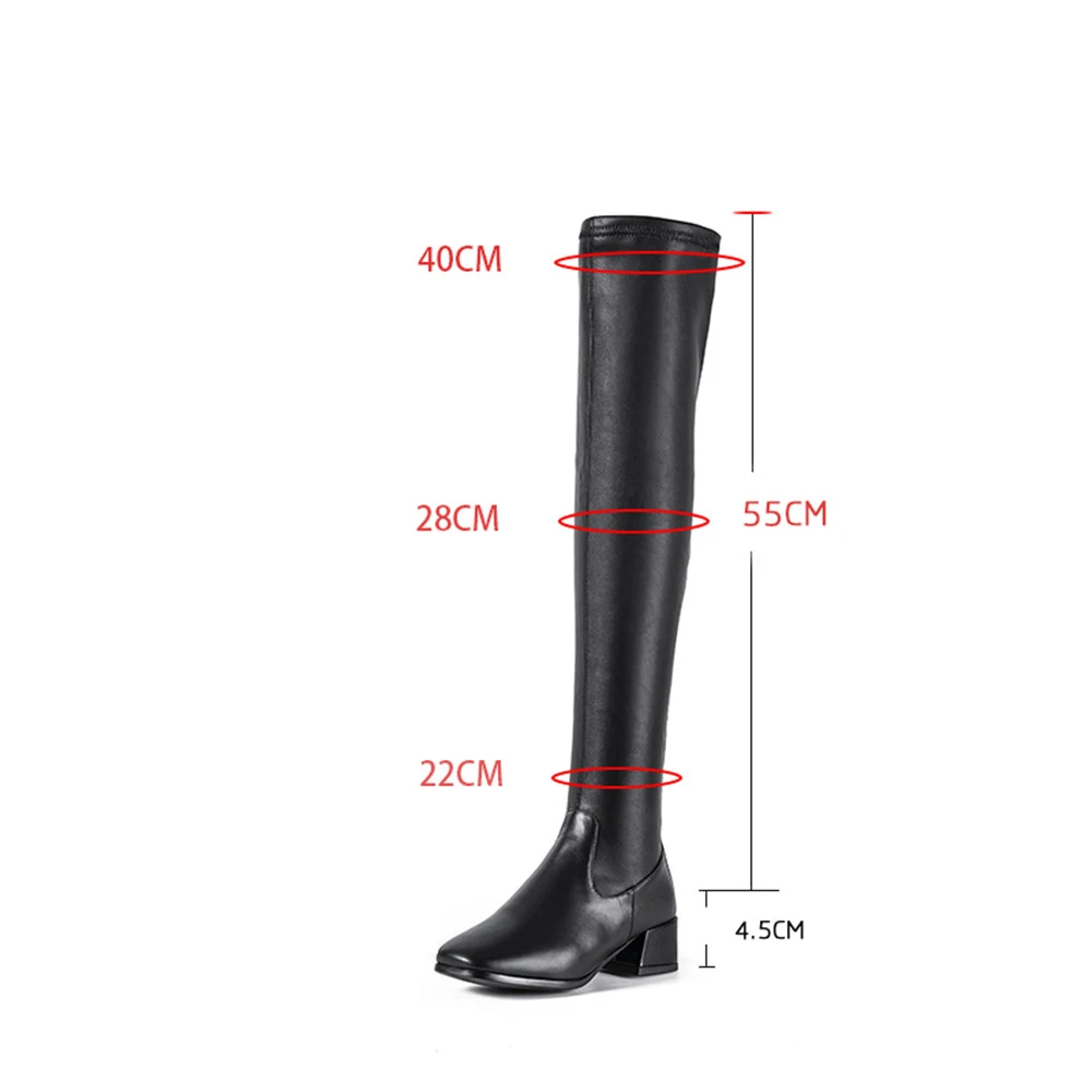 Черные Сапоги выше колена на молнии высокие сапоги с квадратным носком на толстом каблуке 4,5 см теплые сапоги до бедра женская обувь XM04 muyisxi