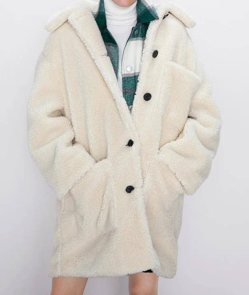 

Western Style Y Autumn And Winter Women's Light Color Lambs Wool Warm Fleece Overcoat Middle Long Coat