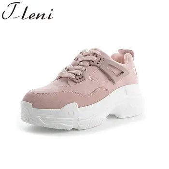

Tleni Spring/Autumn Women Shoes Suede Leather Sneakers Lace-up Flat Platform Shoes Warm Plush Winter running Shoes 35-40 ZK-43