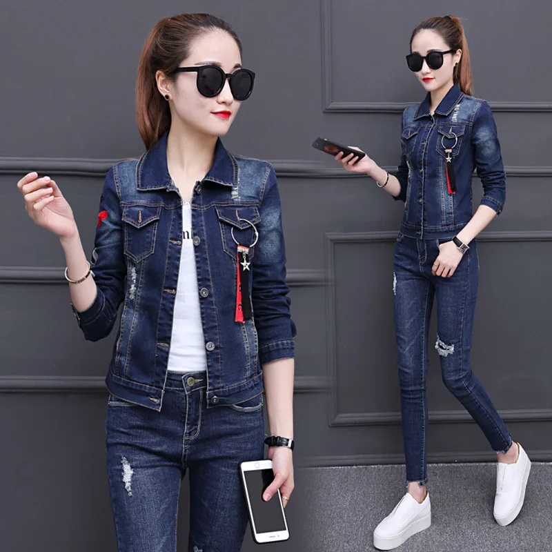 

Jeans Coat Women's Harajuku-Style 2019 Spring Embroidered Short Korean-style Slim Fit Long Sleeve Jacket Fashion