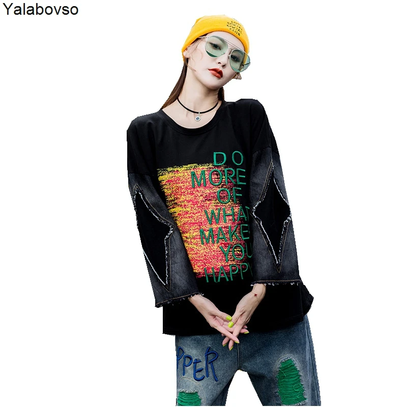 

Long-sleeved Hoodies For Women Pulloverss Feamale Autumn Spring Large Size Women's Wear Embroidered Sleeve O Neck Cotton Tops