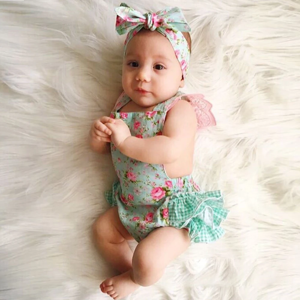 

Baby Funny Girl Backless Bodysuit Cloth Condole Belt Swan Falbala Swimsuit Cute Handmade Infant Bodysuits Onesies Hairband
