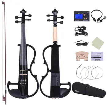 

ammoon Full Size 4/4 Solid Wood Electric Silent Violin Fiddle Style-2 Ebony Fingerboard Pegs Chin Rest Tailpiece