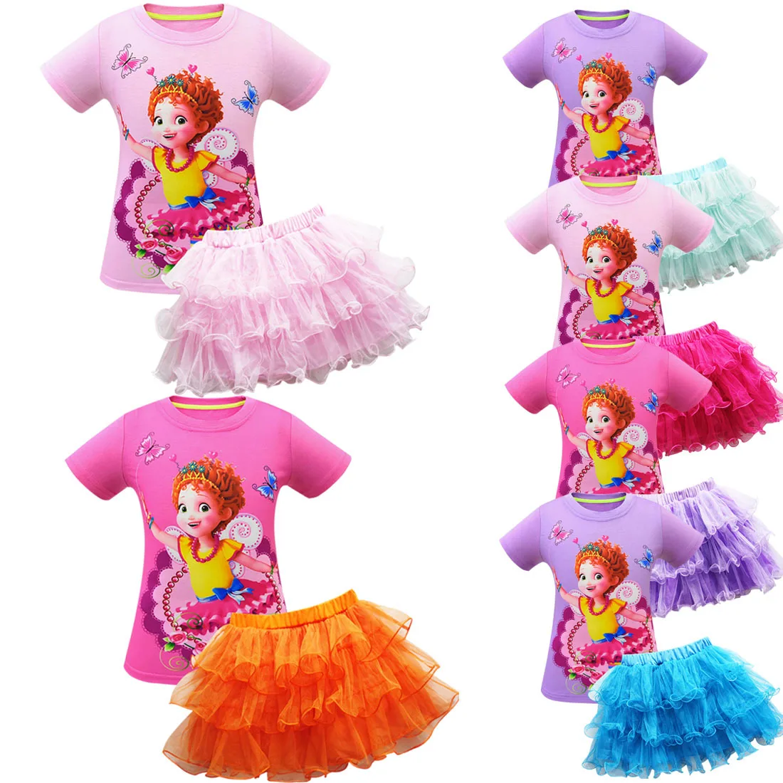 

Fancy girls clothes cartoon nancy print children's sets carnival party kids costume beautiful nancy t-shirt + mesh layered skirt