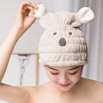 

Cartoon Coral Fleece Rabbit Ear Shower Cap Water-sorption Quick-drying Wrapped Dry Hair Cap