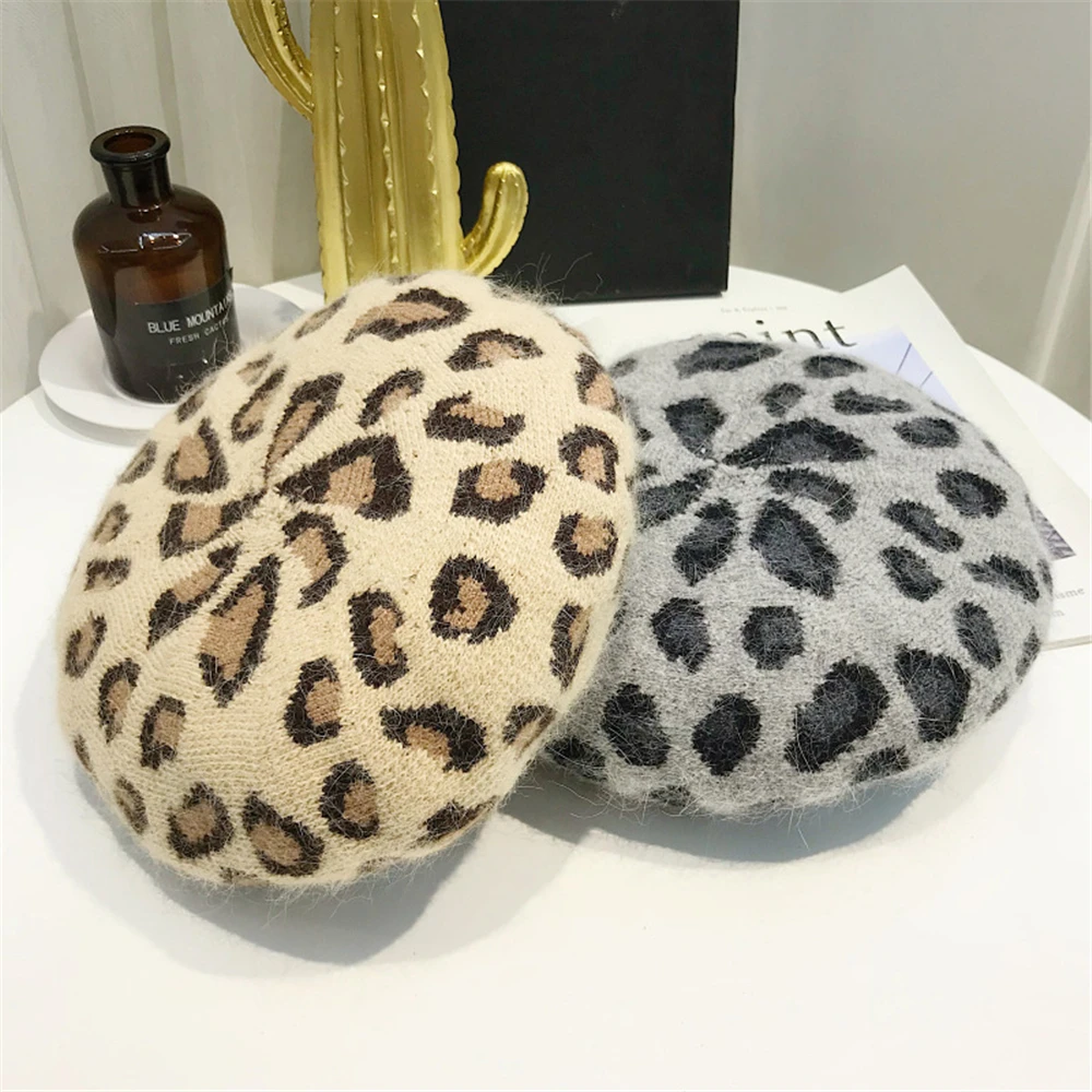 

Autumn Winter Women's Leopard Retro Woolen Fashion Caps Elegant Ladies Literary Japanese Keep Warm Cap Hat Chapeau Beret Femme