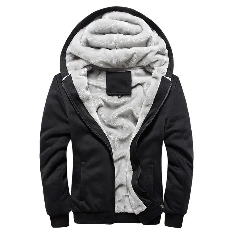 

OLOEY Mens Hoodie Winter Warm Fleece Zipper Jacket Outwear Coat Tops Blouses Men Clothing Jackets For Male