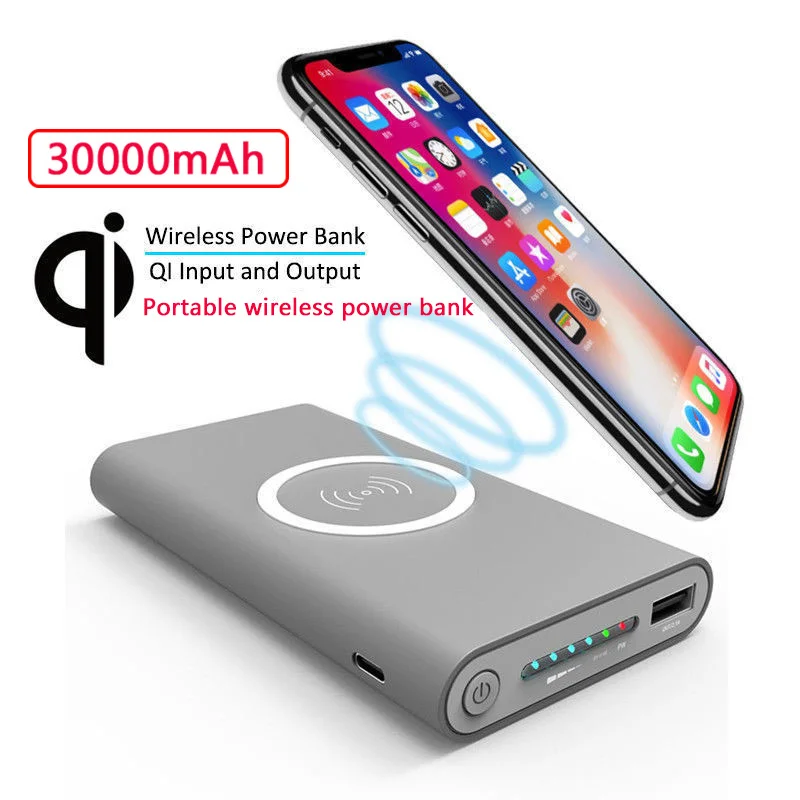 Беспроводное зарядное устройство Qi портативное 30000 мАч для IPhone X 8 Plus Samsung Note