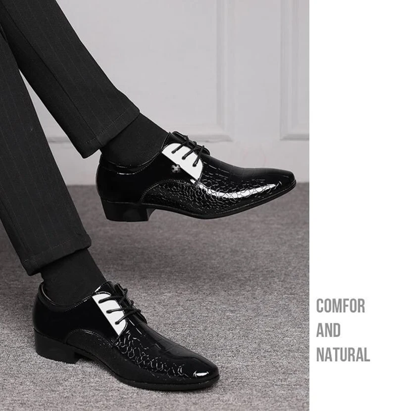 Новые мужские качественные туфли из лакированной кожи черные свадебные туфли размер 38-48 черная кожаная мягкая мужская обувь