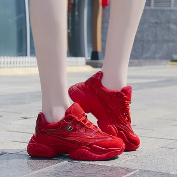 

Woman Sneaker Shoes Breathable sports shoes 2019 Sneaker Sewing red Colors Autumn Spring Heels Lace-Up running Shoes PX-19