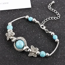 Новинка, модные ювелирные изделия, серебряные, синие, натуральный камень, круглые браслеты с подвесками и браслеты, Pulseiras, синие браслеты для женщин, серебряный браслет