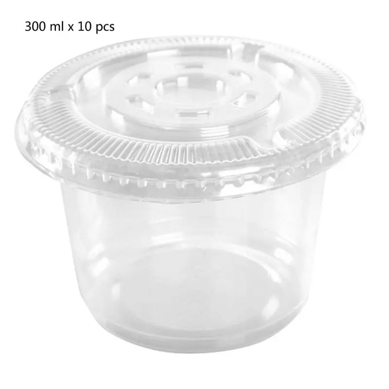 

10Pcs Disposable Cups Set Of 300ml Sauce Pot Container Jello Shot Cup Slime Storage With Lid For Ketchup