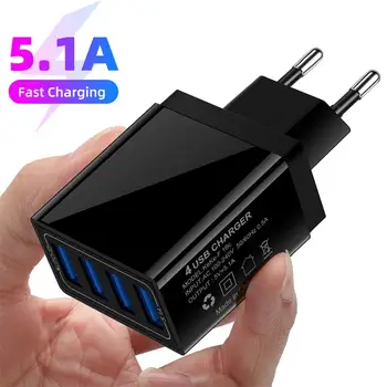 

4 Ports USB Charger 5.1A Fast Charging Phone Charge Adapter EU/US Wall Charger For iphone 11 X XS XR Max Samsung Huawei Xiaomi