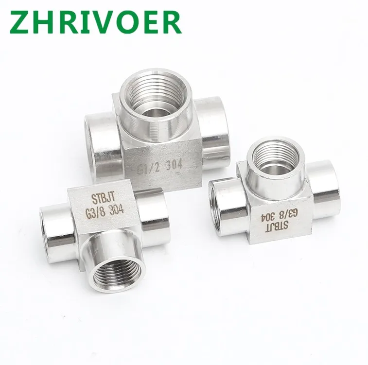 BSPT Female Tee 3 Ways 304 Stainless Steel Pipe Fitting Water Gas Oil 1/4" 3/8" 1/2" 3/4"
