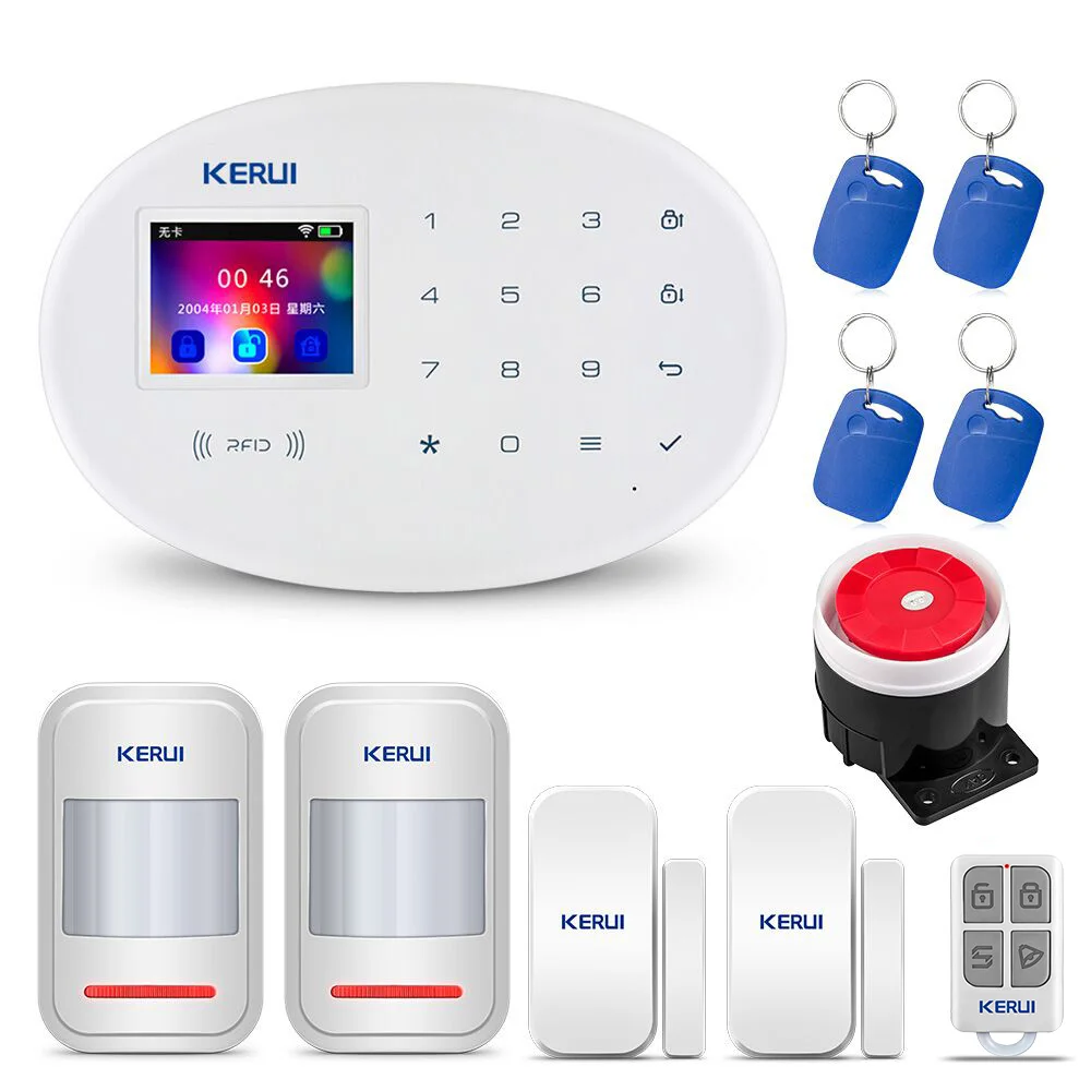 wireless panic button KERUI W20 WIFI GSM 4G Alarm System Home Security Tuya App Control 8 Language Switch RFID Touch Keypad Motion Detection Alarm Kit alarm siren Alarms & Sensors