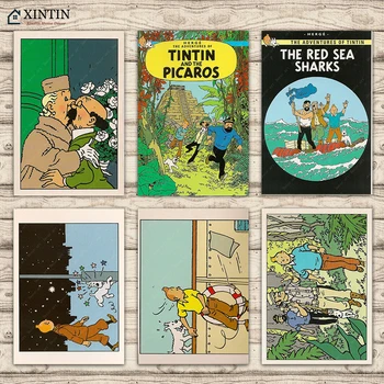 

Vintage Adventures of TinTin Poster Stars Post Card Classic Canvas Paintings Wall Posters Stickers Home Decor Gift