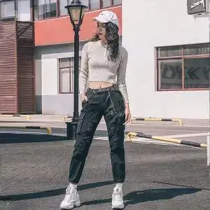5XL Harajuku Модные свободные штаны в стиле хип-хоп джинсы мешковатые женские брюки-карго осенние брюки, подходящие для любого размера брюки для женщин уличная одежда для девочек - Цвет: Черный