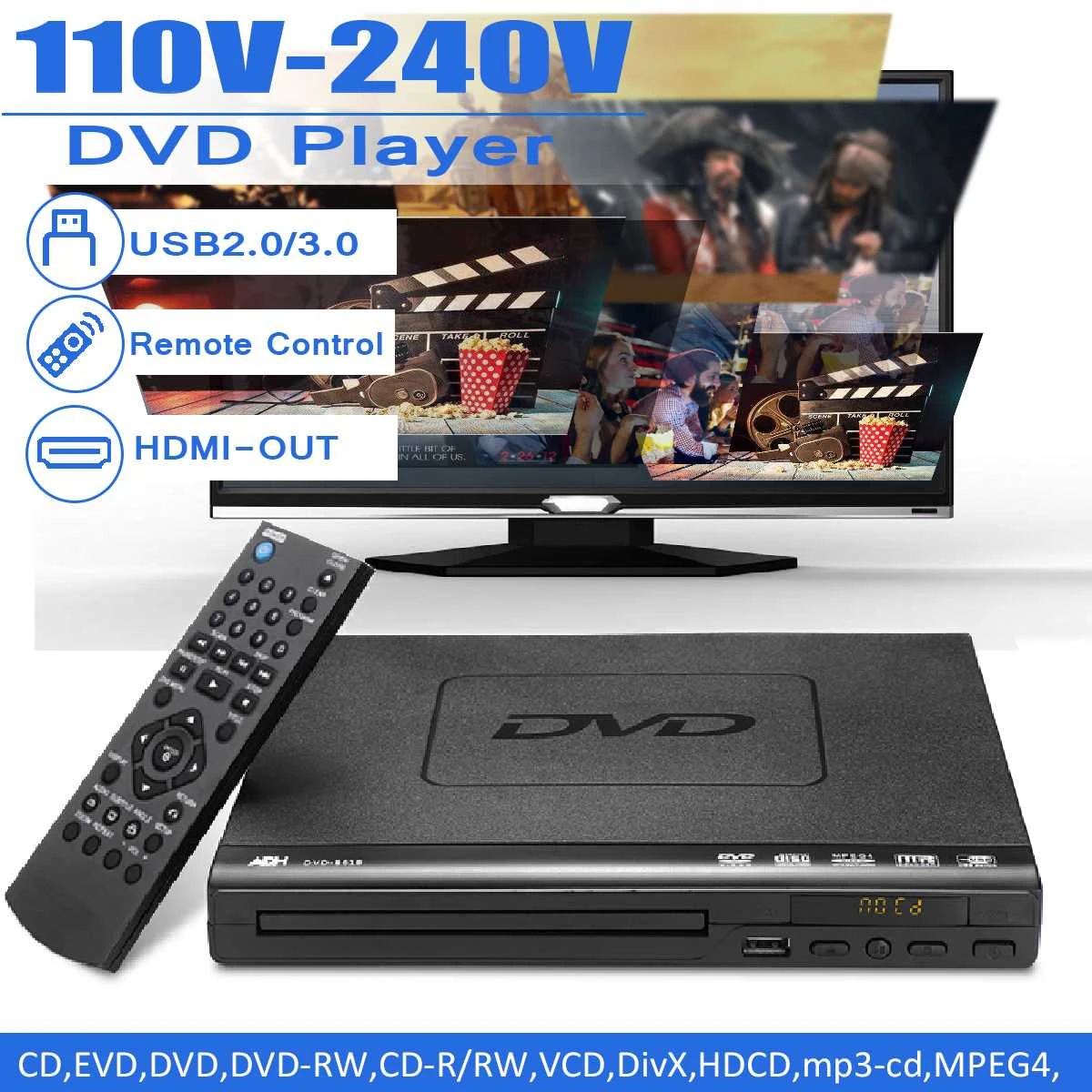Multi Region Full Hd 1080p Home Dvd Player Multimedia Digital Tv Disc Player Support Dvd Cd Mp3 Mp4 Rw Vcd Home Theatre System Dvd Vcd Players Aliexpress