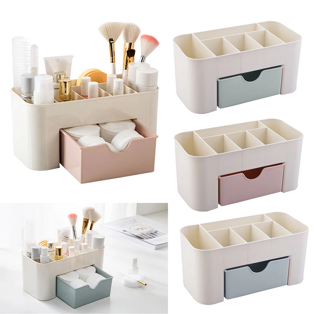 Пластиковый органайзер для косметики, вместительная коробка для хранения косметики с ящиком, акриловый держатель для помады, контейнер для мелочей