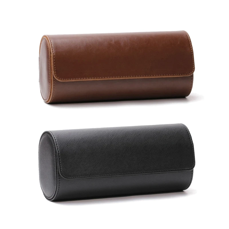 3 Slots Watch Roll Travel Case Chic Portable Vintage Leatherette Display Watch Storage Box with Slid in Out Watch Organizers