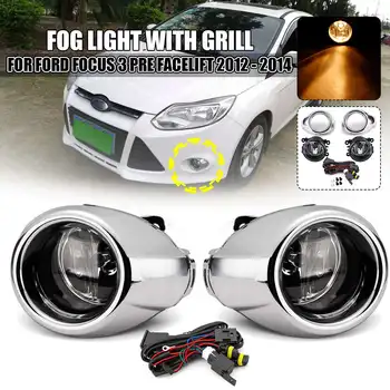 

12V Car Fog Lamp Assembly with Fog Light Chrome Covers and Wire Relay Switch for Ford Focus S SE SEL Titanium models 2012-2014