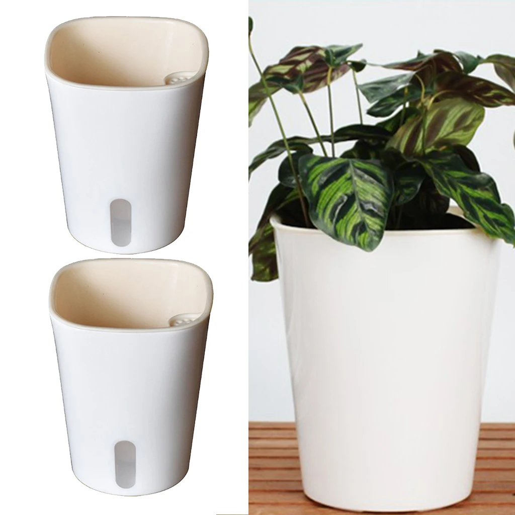 2 Pack 7'' H Modern Self Watering Plastic Flowers Pots For African Violet Orchid