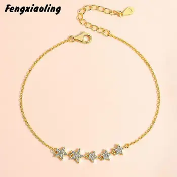 

Fengxiaoling 100% Genuine 925 Sterling Silver Cute Zircon Pentagram Charm Bracelets For Women Multiple Stars Silver Bracelet