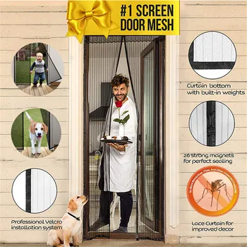 

Summer Magnetic Black Mesh Net Anti Mosquito Insect Fly Bug Curtain Automatic Closing Door Screen Kitchen Curtain Free Shipping