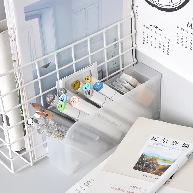 4 Grid Desktop Organizer Pen Holder Makeup Storage Box School Office Accessories Stationery pen holder stationery organizer desktop storage box desktop storage kit stationery storage box