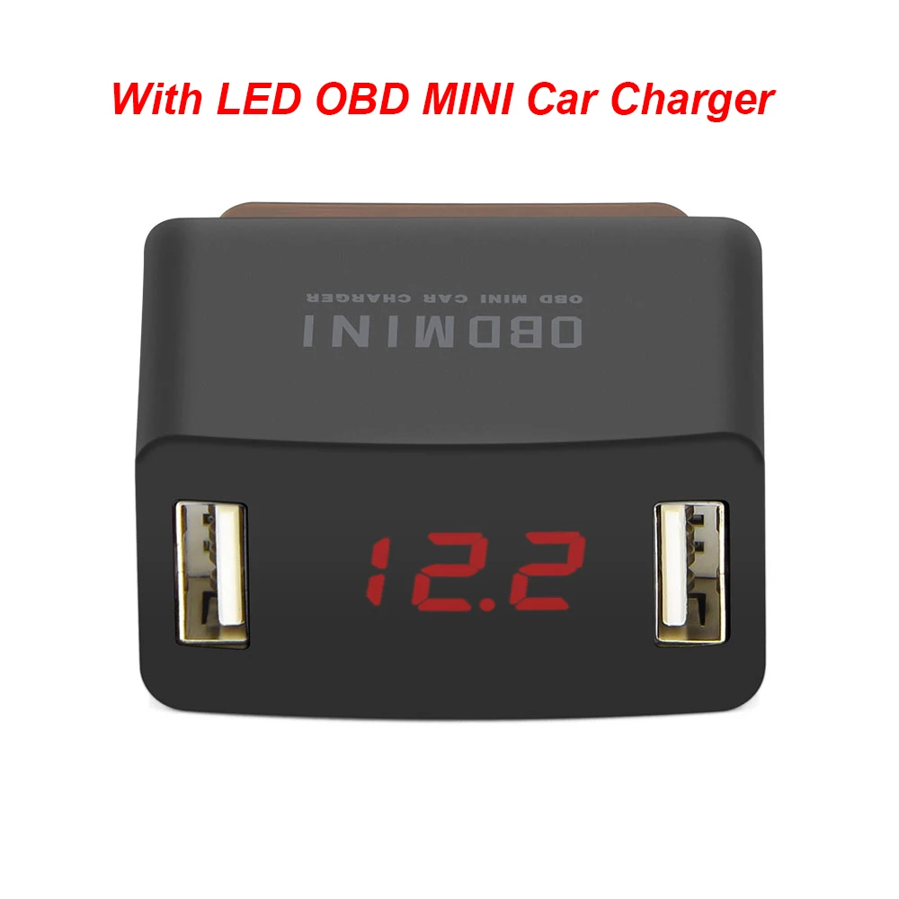 OBD Мини Автомобильное зарядное устройство для 12 В/24 В Автомобильное двойное отверстие автомобильное зарядное устройство OBD2 светодиодный цифровой дисплей батарея низкая защита напряжения OBD OBD2 - Цвет: With LED