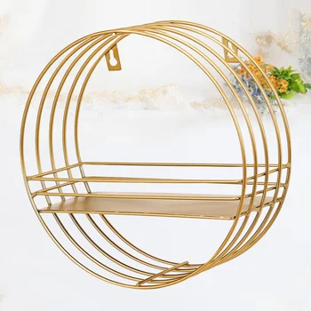 

Golden Fashion Round Storage Rack Multifunctional Iron Storage Shelf Single Layer Mural Storage Holder Organizer for Home Living