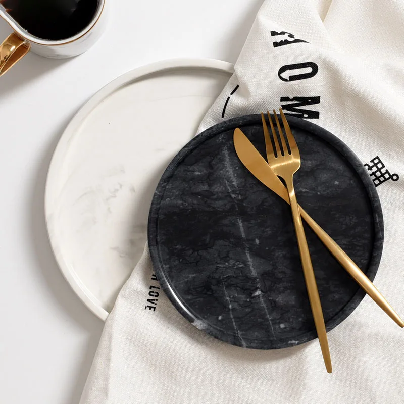 Natural Marble Decorative Trays Nordic Cake Dessert Plates Jewelry Cosmetic Display Storage Tray Round Desktop Decoration Plate 3