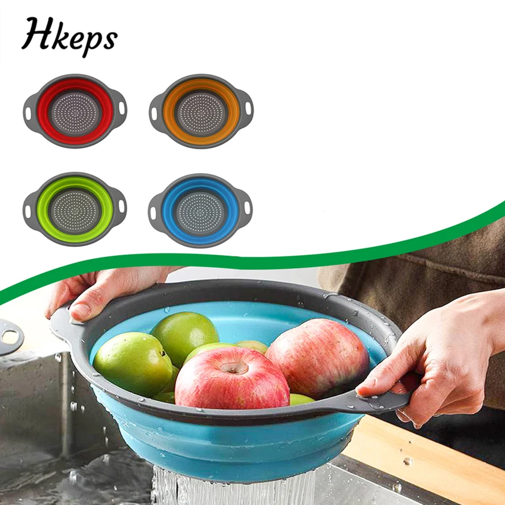 

1Pc For Kitchen Tools Foldable Silicone Colander Fruit Vegetable Washing Basket Strainer Collapsible Drainer With Handle Gadgets